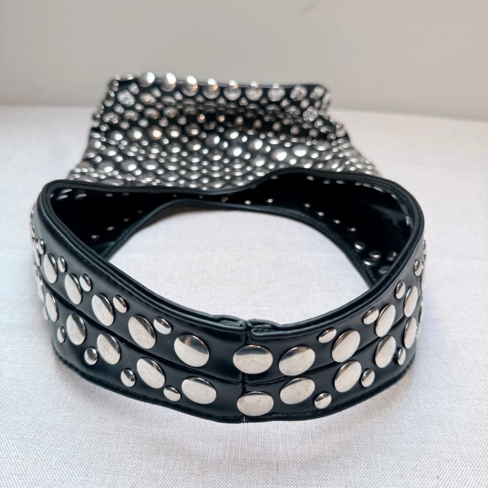 Black Studded Hobo Bag with Silver Accents - Picture 4 of 12